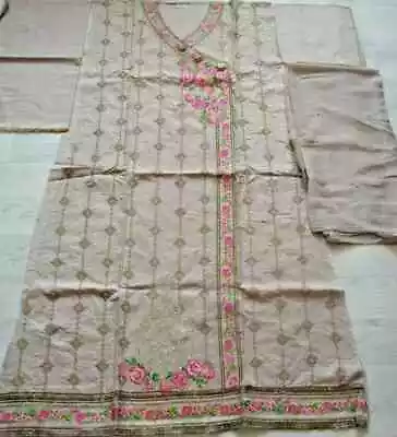 FALAK Unstitched Lawn Cotton Embroidered 3pc Suit With Embroidered Chifon Dupta • £20