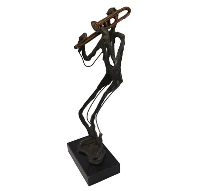 Saxophone Player Brutalist Metal Sculpture Modernist On Marble Base • $369.97