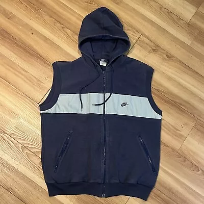 Vintage 80s Nike Hooded Sleeveless Vest Mens Large Zip Up Hoodie Jacket • $49
