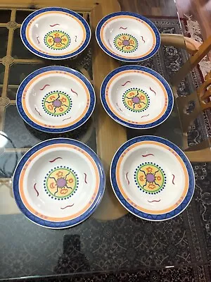 6 Mikasa Intaglio Colorama Large Rim Soup Bowls (CAA36) • $49.99