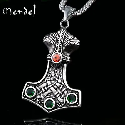 MENDEL Mens Stainless Steel Nordic Viking Thors Hammer Mjolnir Pendant Necklace • $13.99