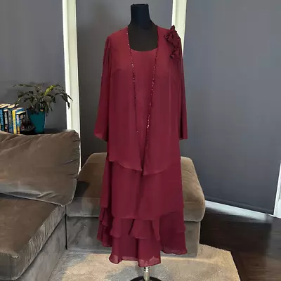 Women’s Mother Of The Bride Formal Chiffon Dress ZipBack Matching Jacket Size 20 • $69