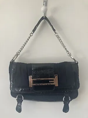 Vintage-guess-black/silver Nylon Chain Strap Baguette Shoulder Crossbody Bag • $120