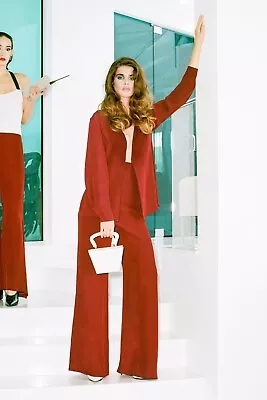 💗 STAUD Red Garnet Open Front Plunging Neck Blazer Topper Pants Jumpsuit 4US • $224.25