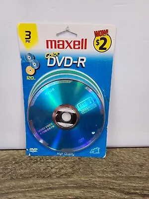 Maxell DVD-R 3 Pack Color New NIP Data Video Music Recordable Blank Media Vtg  • $5