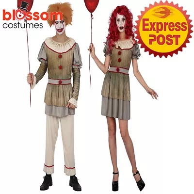 CSW98 Couple Vintage Clown Killer Circus Halloween Horror Pennywise IT Costume • $40.90