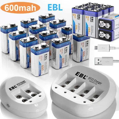 Lot EBL 9V  Li-ion Rechargeable Batteries 9-Volt Lithuim/ Ni-MH 2~4 Bay Charger • $5.59