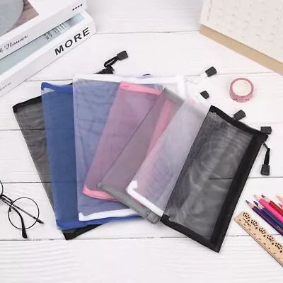 Handbags Mesh Pen Bag Zipper Pencil Case Transparent Grid Cosmetic Storage • £3.84