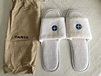 Rare! Varig Airlines Slippers - White With Draw String Pouch - New! • $14.99