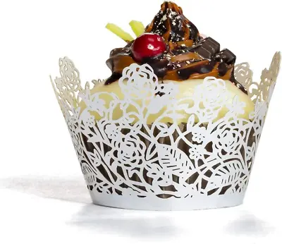 $12.57 • Buy 60Pcs Silver Rose Lace Cupcake Wrappers Holders, Laser Cut Cupcake Liners 