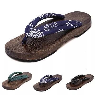 Elegant Men's Japanese Wooden Geta Clogs Flats Sandals Flip Flops Thongs Shoes • $36.96