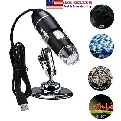1000X8 LED USB Digital Microscope Endoscope Zoom Camera Magnifier+Stand • $15.10