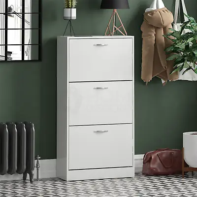 £48.90 • Buy 3 Drawer Shoe Cabinet Storage Cupboard Wooden Stand Rack Footwear Unit White