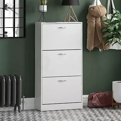 3 Drawer Shoe Cabinet Storage Cupboard Wooden Stand Rack Footwear Unit White • £48.90