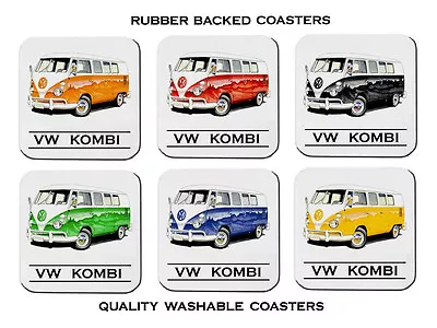 60's    VW  KOMBI   SPLIT SCREEN    SET OF  6   RUBBER DRINK  COASTERS • $24.50