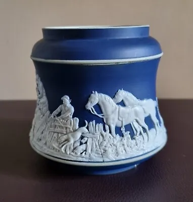 Antique Adams Of Tunstall Jasperware Pot Bowl Vase 'Hunting Scene' Dark Blue • £12