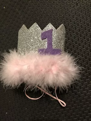 NEW Mud Pie Silver Pink Purple 1st Birthday Baby Girl Party Crown Headband • $14