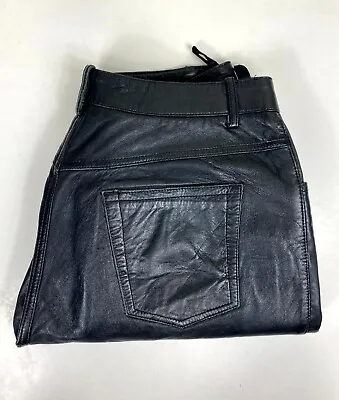 Vintage Real Leather Black Men Motorcycle Biker Pants Jeans Size EU 46 US 30 • $36