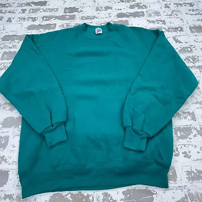 Vintage Blank Sweatshirt Men Large Blue Crew Neck Sweater 90s Y2K 50/50 Teal • $19.91
