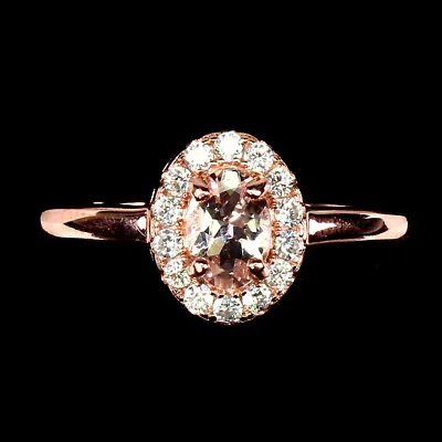 Unheated Oval Pink Morganite 6x4mm Simulated Cz 925 Sterling Silver Ring 7 • $89