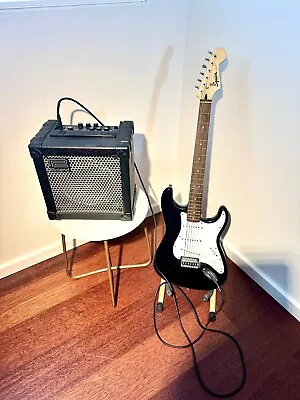 Fender Squier Strat And Roland  Cube-15 Amp + Guitar Stand Bag And AUX Cable • $250