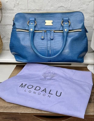 £65 • Buy Modalu London Pippa Denim Blue Handbag Croc Leather Grab Bag With Dust Protector