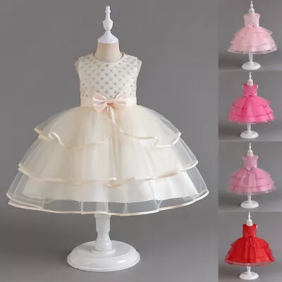 Kids Girls Sequin Tutu Dress Bridesmaid Wedding Sleeveless Princess Party Gown • £11.99