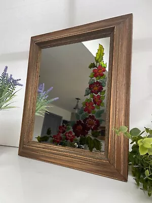 Vintage Mirror Rustic Carved Oak Hand Painted Floral Design • £45