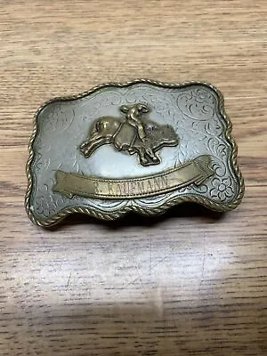 Vintage Metal Bull Riding Nickel Silver Rodeo Belt Buckle • $24.99