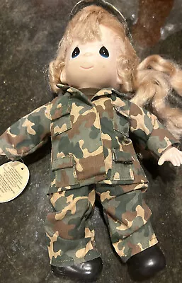 VTG New Old Stock Precious Moments Doll 1997 Military Girl In Fatigues 13  Tall  • $32.95