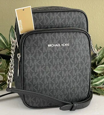 Michael Kors Flight Bag Medium Ns Chain Crossbody Shoulder Mk Black Signature • $94.99