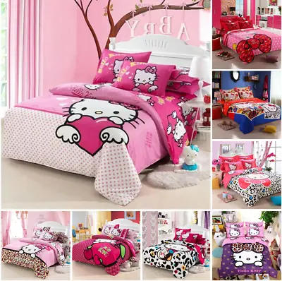 Cartoon Hello Kitty Bedding Set Duvet Cover Queen Comforter Cover PillowCase  • $51.01