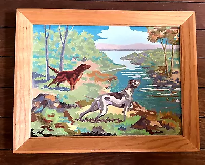 Vintage Hunting Dogs Paint By Number Painting 16  X 12  Framed Cabin Decor • $45