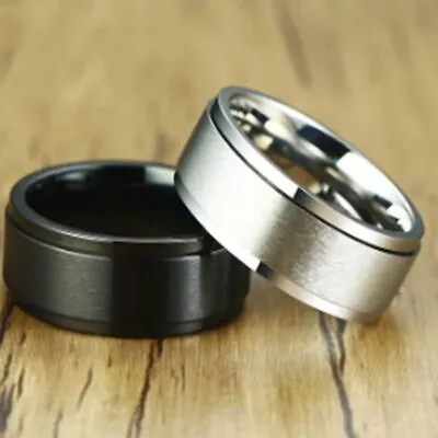 Rotatable Basic Ring For Men Black Stainless Steel Punk Spinner Alliance Jewelry • $13.98