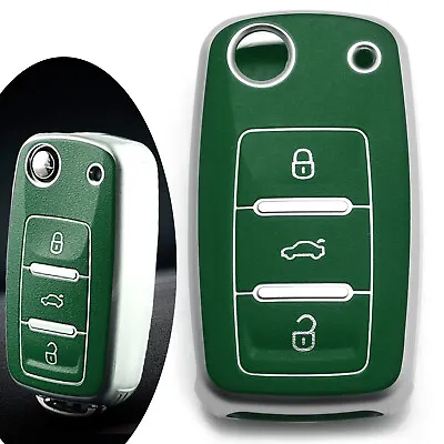Green Soft Anti-fingerprint Smart Key Fob Cover Holder Case Shell For Volkswagen • $17.97