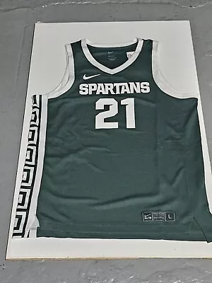 New Michigan State Spartans Men's Basketball Jersey Nike  #21 WHITE GREEN Size L • $75