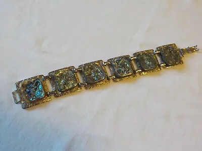 Vintage Silver Tone Faux Abalone Square Panel Link Bracelet 7  Excellent • $11