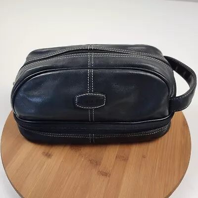 Fossil Soft Leather Black Travel Toiletry Bag Shaving Dopp Wide Mouth • $31.79