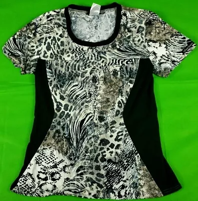 Cherokee Black & White Leopard Zebra Animal Print Women's Scrub Top Size Xs • $15