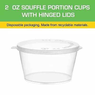 100 Clear Plastic Portion Cups With Attached Lids Disposable Leak Proof 2 Oz. • $17.95