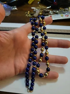 Vintage Lapis Lazuli Gold Filled Bead Necklace • $74.99