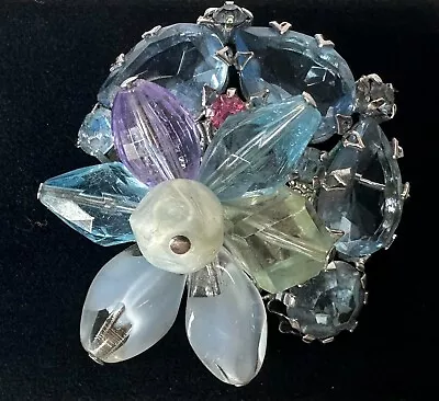 Vintage Silver Tone Multi Rhinestone Flower Cluster Bead Brooch Jewelry Lot Y • $0.99