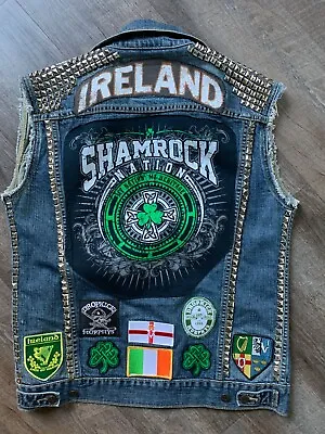 Punk Rock Battle Jacket Denim Vest LEVIS Ireland Irish MENS LARGE • $360