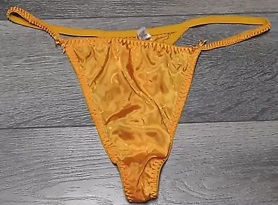 Vtg Joe Boxer Satin String Thong Bikini Panty Size 10 Orange Smiley Faces Bows • $4.25