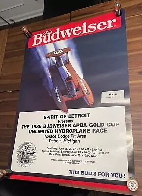 VINTAGE 1986 MISS BUDWEISER GOLD CUP POWERBOAT RACING POSTER 22x30 HYDRO APBA • $29.95