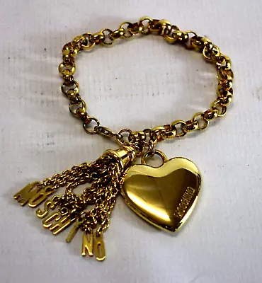 MOSCHINO Gold Tone Belcher Chain Charm Heart Bracelet Costume Jewellery- EHB • $62.24