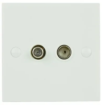 F Type & Coax TV Wall Plate Socket Outlet Faceplate Sky FreeView - White • £9.22