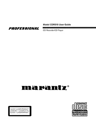 Marantz CDR510 CD Recorder Owners Instruction Manual • $21.99