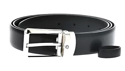 MONTBLANC Rectangular Black Trapeze Buckle Belt 123896 • $255
