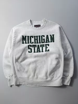 Vintage 90s Michigan State Spartans Grey Crewneck Sweatshirt L Jansport • $25.50